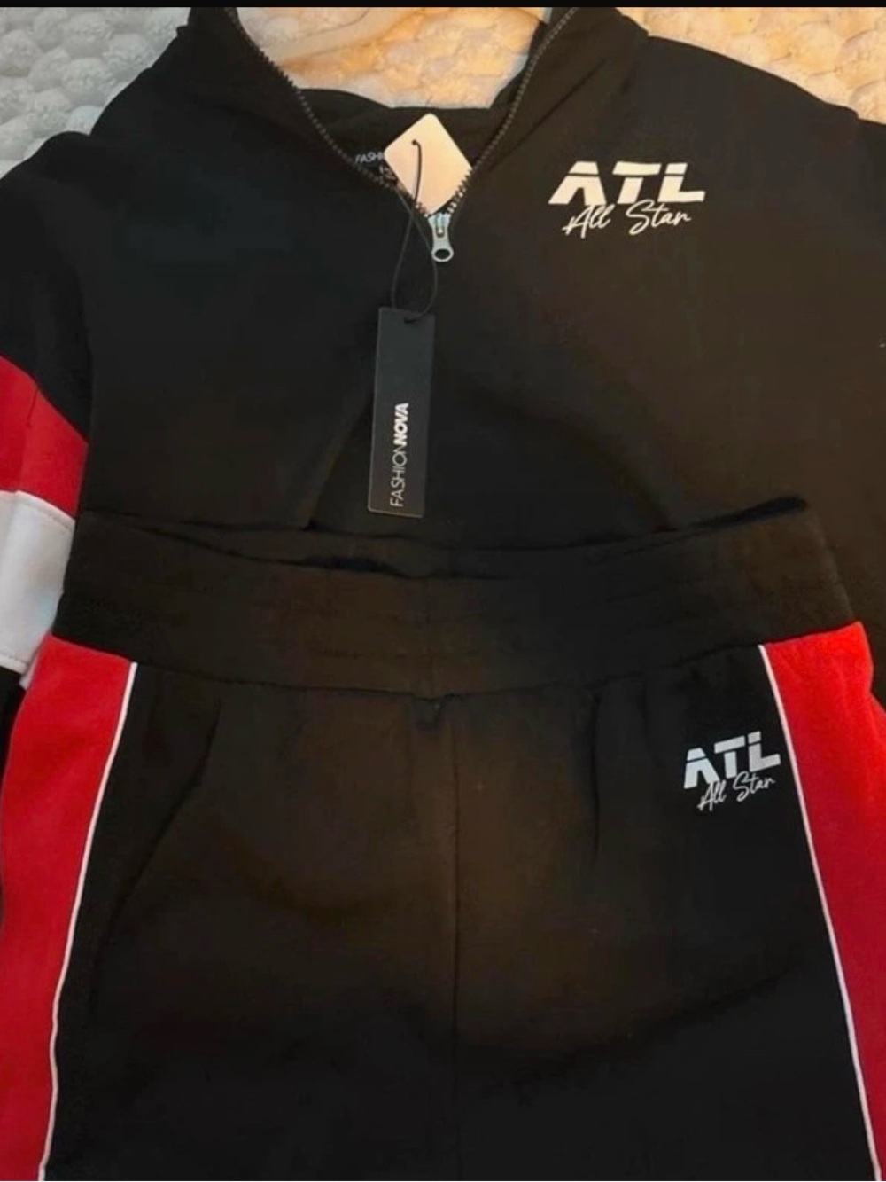 Fashion Nova Black and Red ATL All Star Track Pants